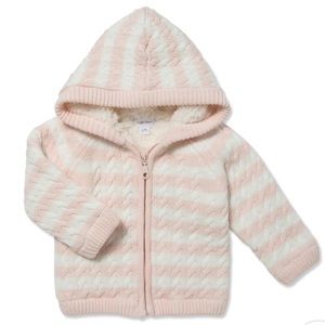 Angel Dear Striped Knit Sherpa Lined Hooded Jacket - 12-18M